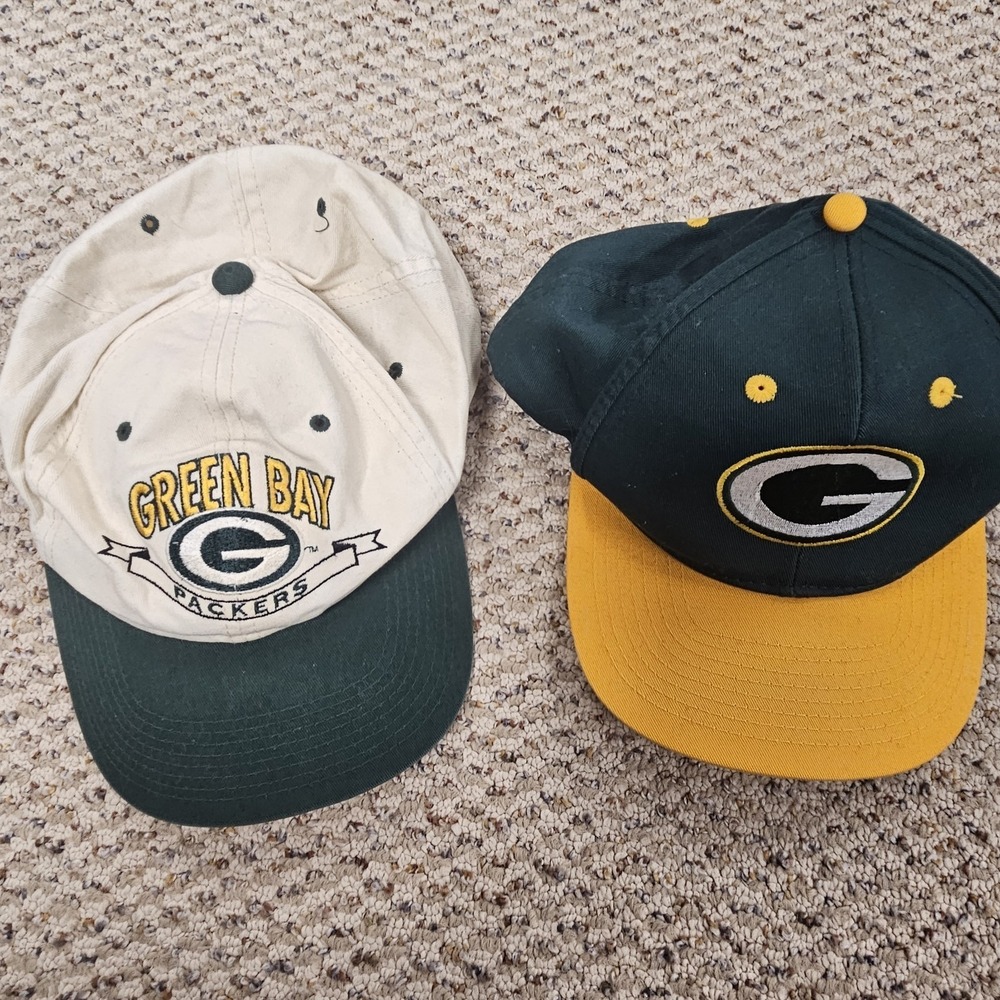 GREEN BAY PACKERS VINTAGE 1990'S SNAPBACK ADULT HAT - Lot Of 2